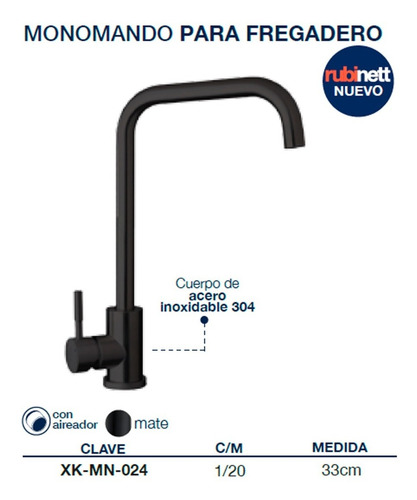 Llave Mezcladora Fregadero O Tarja Cocina Negro Mate Inox