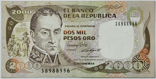 Billete 2000 Pesos 17/dic/1986 Colombia Au Ibb