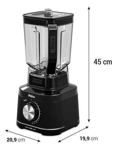 Liquidificador Philco 1500W 3,1L 12 Velocidades com 6 Lâminas PLQ15A