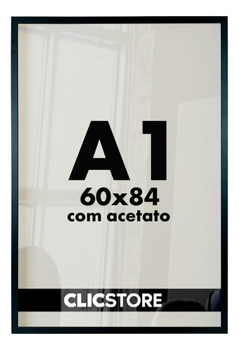 Moldura 60x84 A1 Acetato Certificados Fundo Mdf Decorativo Cor Preto