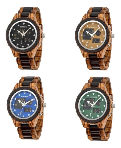 Reloj de pulsera Bobo Bird Gt040 con cuerpo marrón, analógico, para hombre, fondo negro, con correa de madera marrón, bisel marrón y mariposa