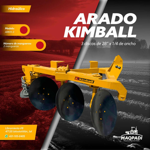 Arado Hidraulico De 3 Discos Marca Kimball Nuevo