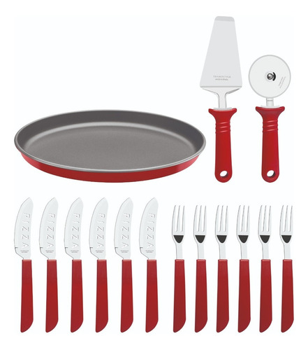 Kit Pizza Faqueiro Tramontina Lâminas Aço Inox 15 Peças Cor Vermelho