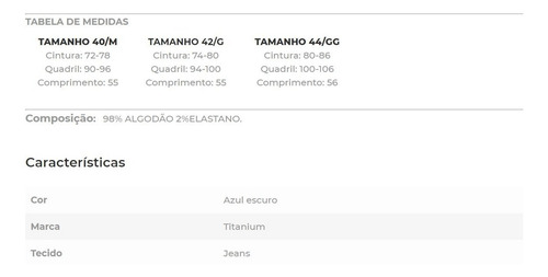 Imagem 6 de 7 de Saia Tradicional Push Up Jeans 62cm Titanium - Tt25410