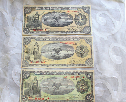 Billete 1, 2, 5, 10 20 Pesos Gobierno Provisional México1914