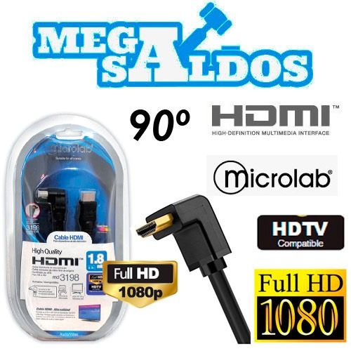 Megasaldos Cable Hdmi Conector 90º Grados 1,8 Metros Full Hd