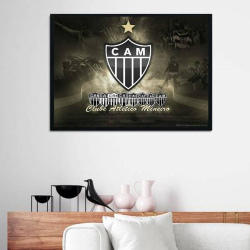 Quadro Decorativo Atlético Evolução Escudos Moldura Preta