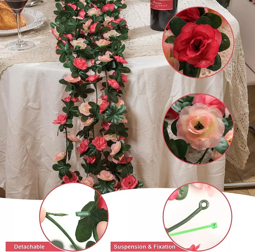 6pcs Guia Enredadera Con Rosas Artificial Decoración Flores