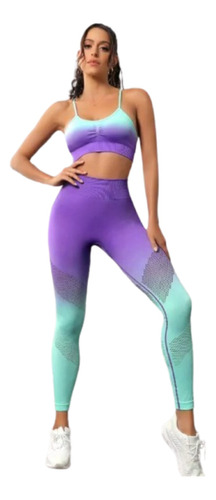 Conjunto Seamless Deportivo Degradé Top + Calza Push Up 