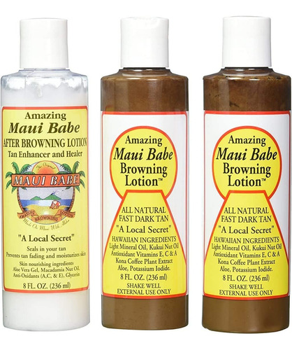 Maui Babe Tanning Pack (2 Lociones Browning 8 Oz, 1 Loción D
