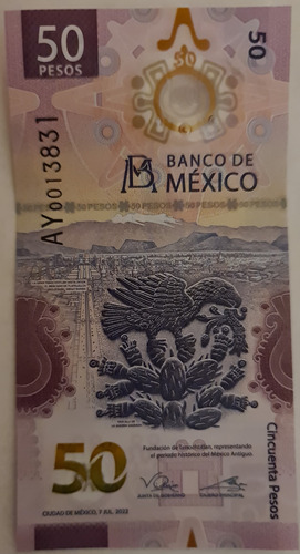 Billete 50 Pesos Ajolote Capicúa Y Serie Baja 13831