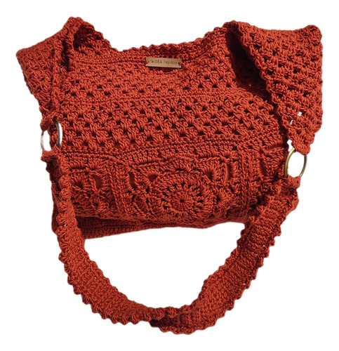 Bolso Al Crochet Gaia Con Forro Y Herrajes De Metal Terracota