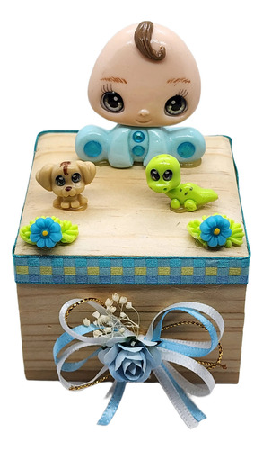 Recuerdo Bautizo 2 Pz Niño En Caja De Madera Natural