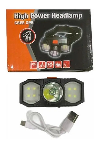 Linterna Frontal Minera 3 Foco Led Recargable Micro Usb