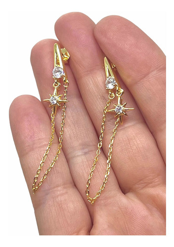 Imagen 2 de 8 de Aros Colgante Estrella Solar De Plata Dore