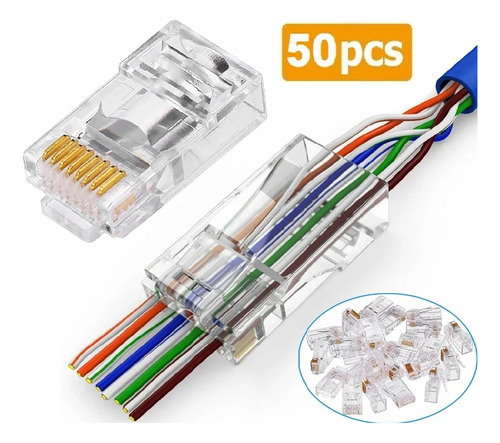 Conector Rj45 Ez Categoria 6 Pasante Pass-trough 50 Und