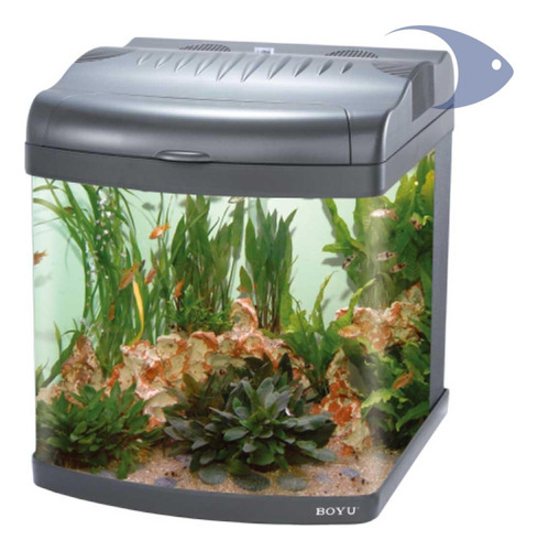 Acuario Boyu Mt-30 25lts Equipado  Negro,plata Sin Gabinete