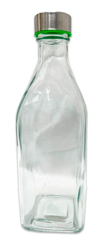 Botella De Vidrio Cuadrada Jugo Agua Con Tapa De Metal 1 L