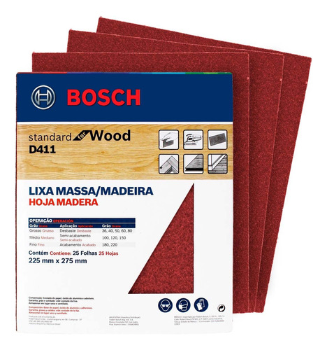 ( 25 Uni ) Lija Manual Para Madera (red For Wood) G80 Bosch