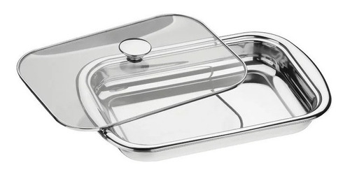 Bandeja Acero Inox Tapa Vidrio Templado Tramontina 34x22cm 