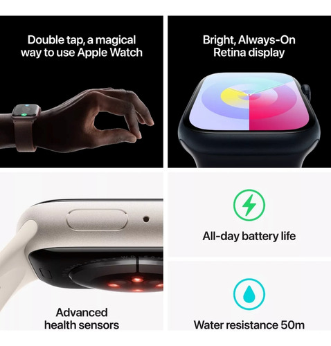 Apple Watch Series 9 GPS • Caja de aluminio color medianoche de 45 mm • Correa deportiva color medianoche - M/L