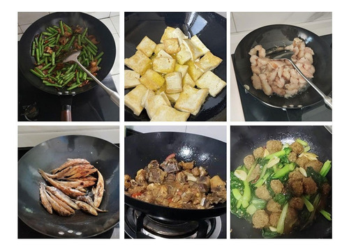 Wok Pan Wok Chino Con Mango De Madera 34 Cm Con Oreja