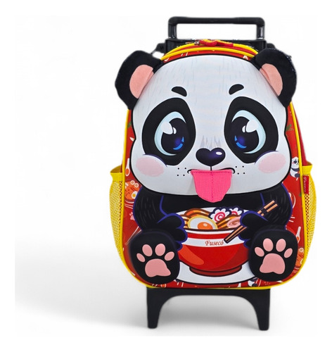Mochila Media Escolar Passeio Rodinha Bichinho Animais 3d Desenho Do Tecido Panda