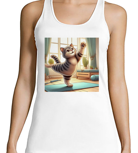 Musculosa Mujer Gato Deportivo En Casa Stretching Sport