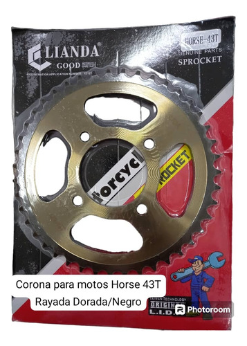 Corona Para Motos Modelo Horse 150 43t Dorada Y Negra
