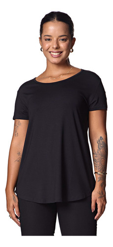 Blusinha Básica Plus Size Mullet Manga Curta Viscose M G Gg