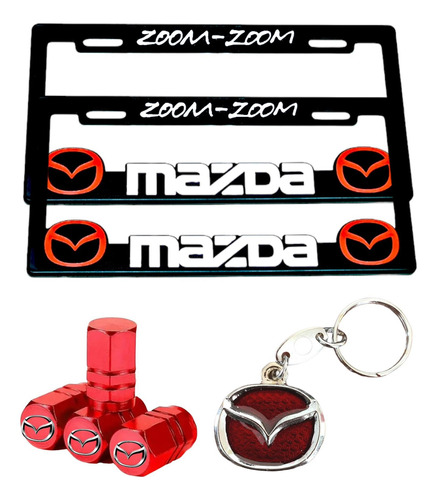 Porta Placa Para Mazda, Llavero Metálico Y Tapón Válvula 