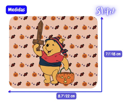Mouse Pad Svart Diseño Winnie Pooh Pirata Halloween