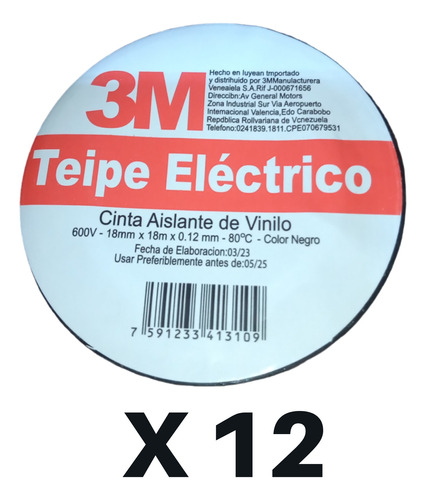 Teipe Eléctrico 3m Cinta Aislante De Vinilo Pack