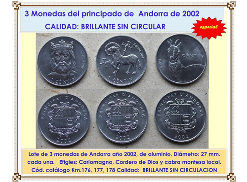 Principado De Andorra Europa  3 Monedas Mundiales 2002