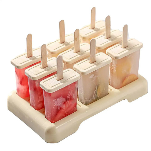 Juego De 9 Moldes Para Paletas Helado Con Bandeja Amarilla -