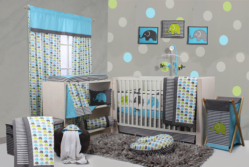 Bacati Elephants Blankets, Aqua With Grey Border Ealgblk1