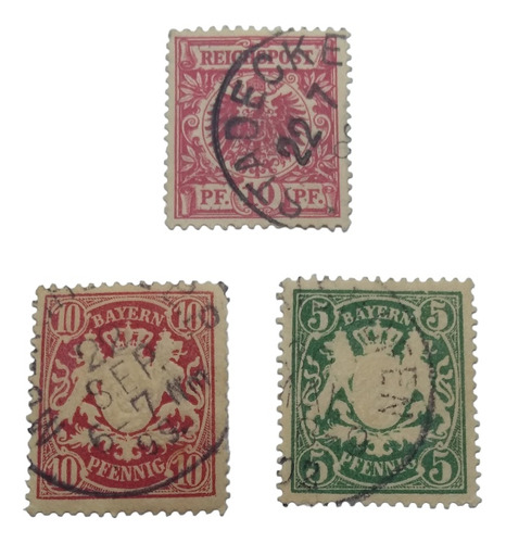 Timbres Postales Alemania Año 1900 Escudos De Armas 3 Piezas