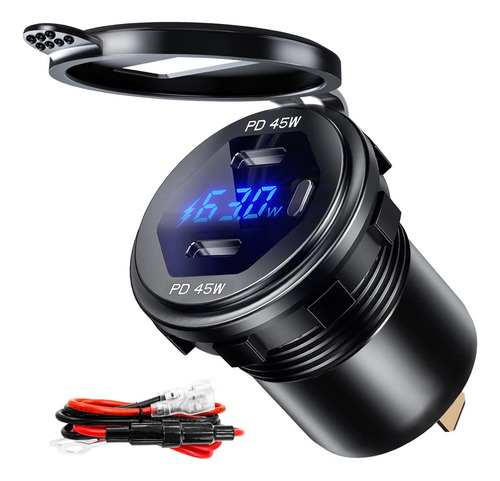 Gobgod Enchufe Cargador Coche Usb C Dual 12 V 24 Toma 45 W