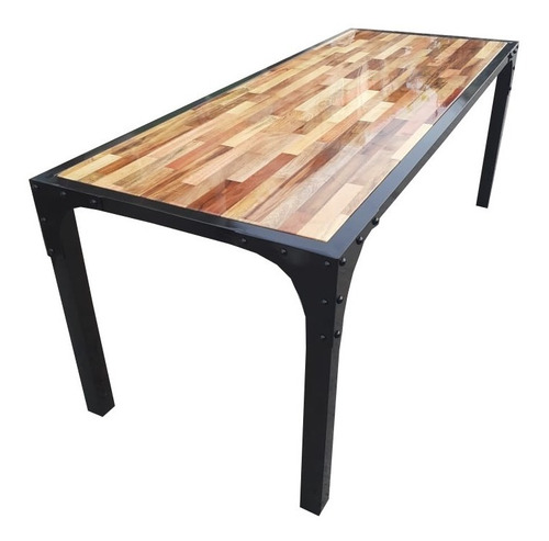 Imagen 3 de 5 de Mesa Industrial Madera Y Hierro Estructura Reforzada 200x80