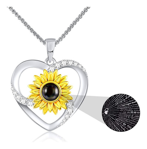 Snzm Collar De Girasol Para Mujer, 100 Idiomas I Love You, Y