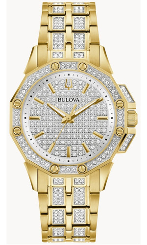 Reloj Bulova Octava Cristales 98l302 Original Time Square Color de la correa Dorado Color del bisel Dorado Color del fondo Blanco