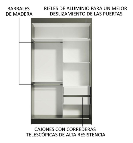 Ropero Tokio 2 Puertas Corredizas Con Espejos Negro/marrón