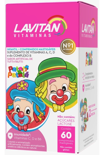 Comprimidos Mastigáveis Vitamina Kids Lavitan Sabor Tutti Frutti Em Caixa de 60g