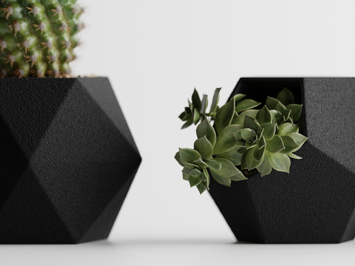 Maceta Maad3d De 10 Cm Para Plantas Diseño Geomético Negro Maceta 3d