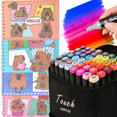 4 Libros Para Colorear Capibaras C/24 Colores Lápices