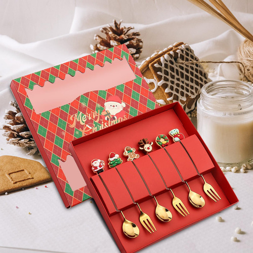 Kits De Talheres De Natal, Conjunto De Garfos 6 Unidades Um