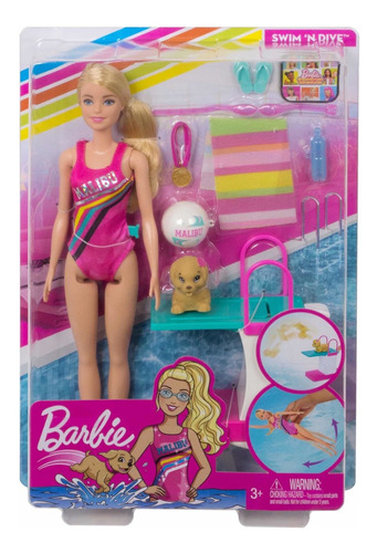 Barbie Nadadora Con Mascota Y Set De Natación Mattel