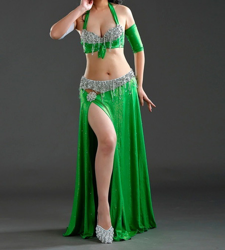 Traje Profesional Danza Árabe Verde. Plateado Y Cristal. | Cuotas sin  interés