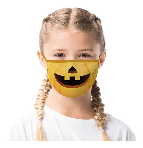Máscara De Tecido Lavável Infantil Halloween Abóbora