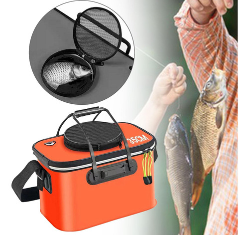 Cubo De Pesca Naranja Con Asa 35 Cm X 24 Cm X 22 Cm